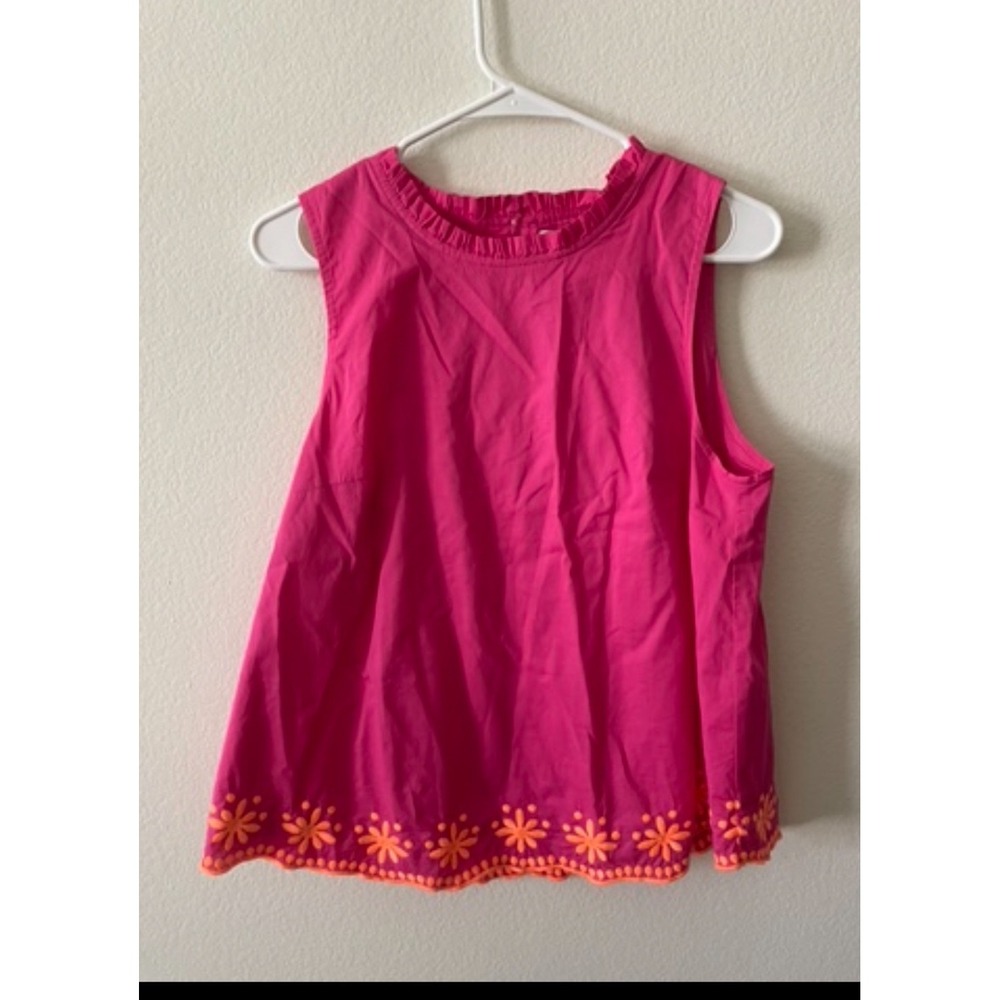 J.Crew Pink Sleeveless Ruffle Neck Top Floral Eyelet Scallop Hem Small - Picture 2 of 4